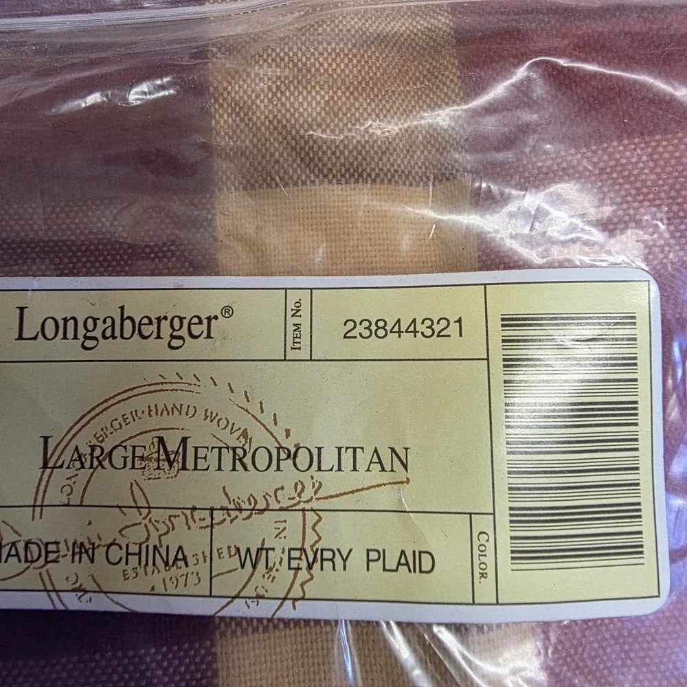 Longaberger Large Metropolitan Basket Liner‎ WT EVRY Plaid Fabric Multicolor